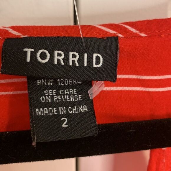 Torrid red stripe shirt with cut outs on back 2 - Picture 6 of 9